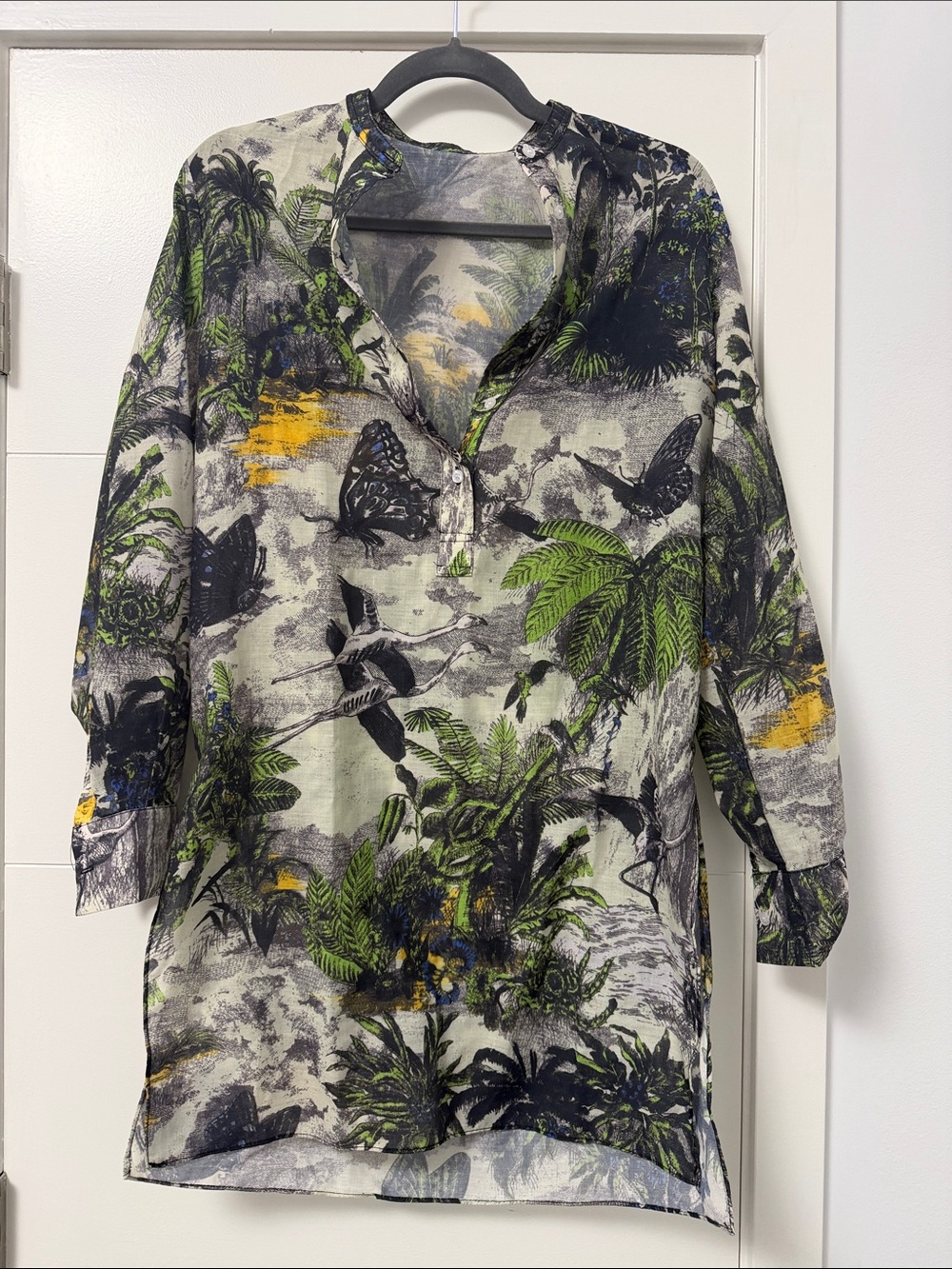 Women's Green Tropical Print Long Sleeve Shirt - Unbranded